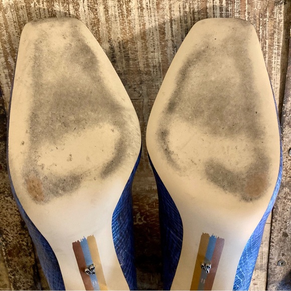 Sam Edelman Navy Blue Snakeprint-Embossed Square Toe Heels 11 Beth Marlin Blue - Picture 7 of 14